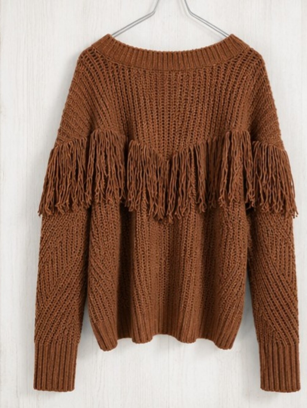 No Boundaries Brown Fringe Chenille Knit Sweater XXXL 21 Boho Western